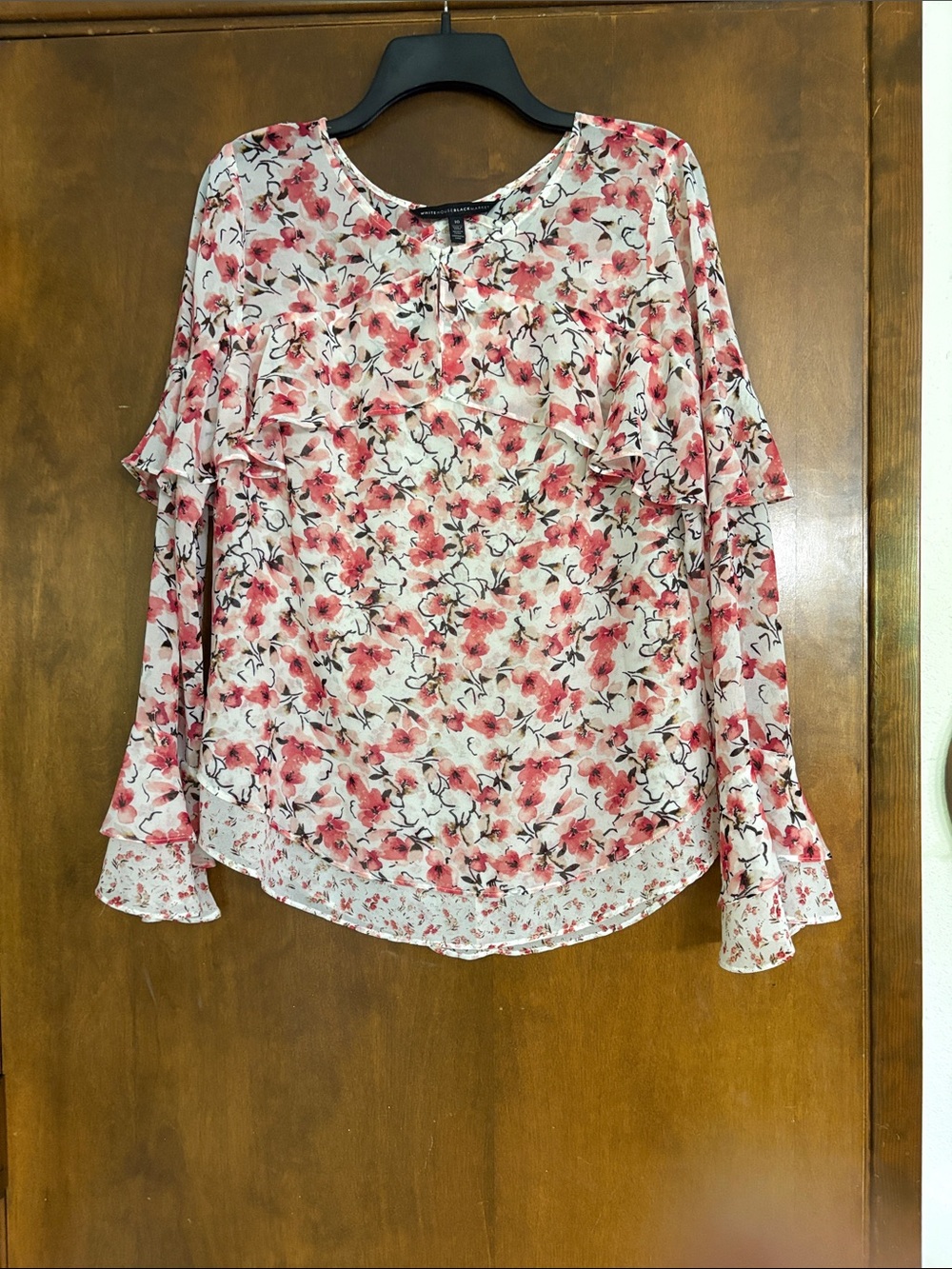 Floral Ruffle Blouse - Pink Peach WHBM Size 10 excellent shape